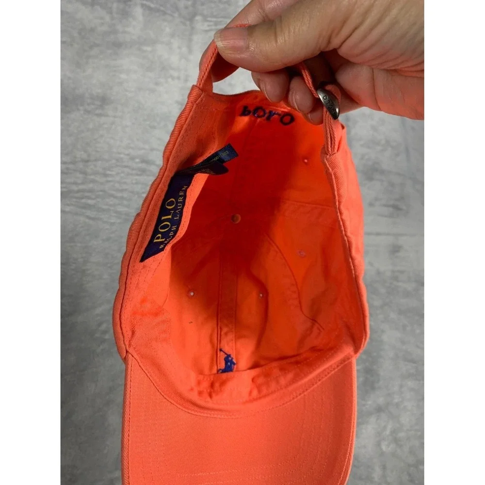 Polo Ralph Lauren Pony Logo Dad Hat Mens OS Orange Baseball Cap 1803 Used